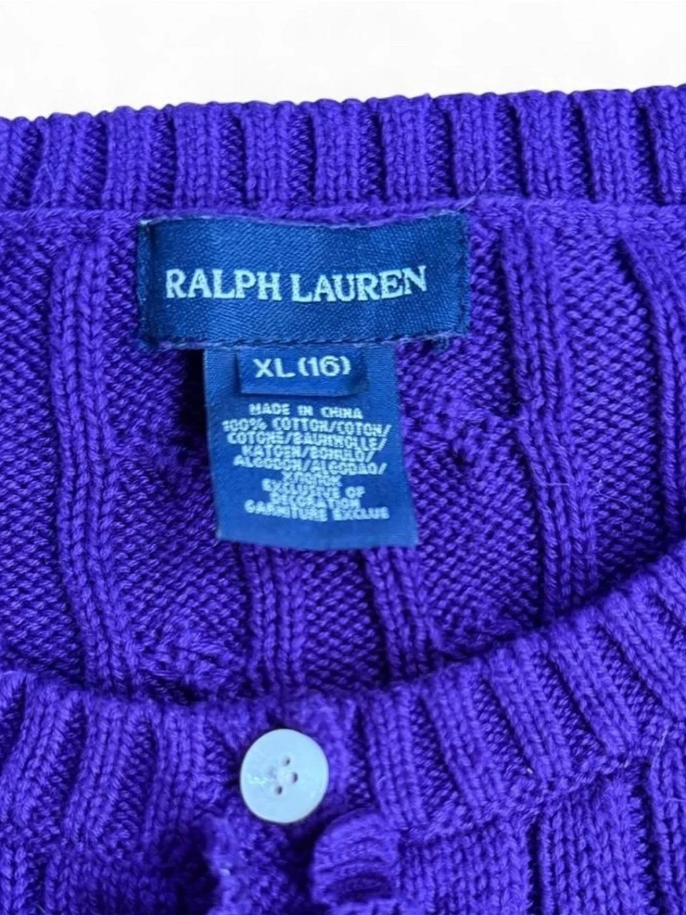 Ralph Lauren Girls XL 16 Purple Cable Knit Sweater Polo Pony Preppy Classic